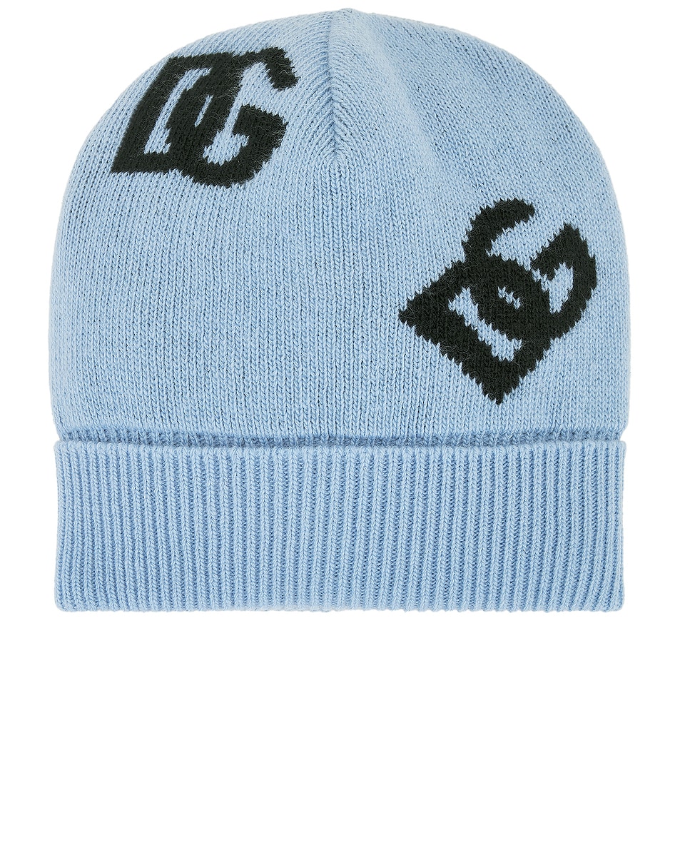 Image 1 of Dolce & Gabbana Monogram Beanie in Very Light Blue