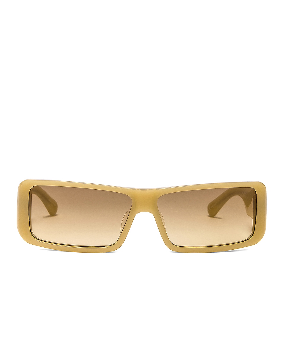 Image 1 of Dries Van Noten Rectangular Sunglasses in Beige, Gold, & Bronze Gradient