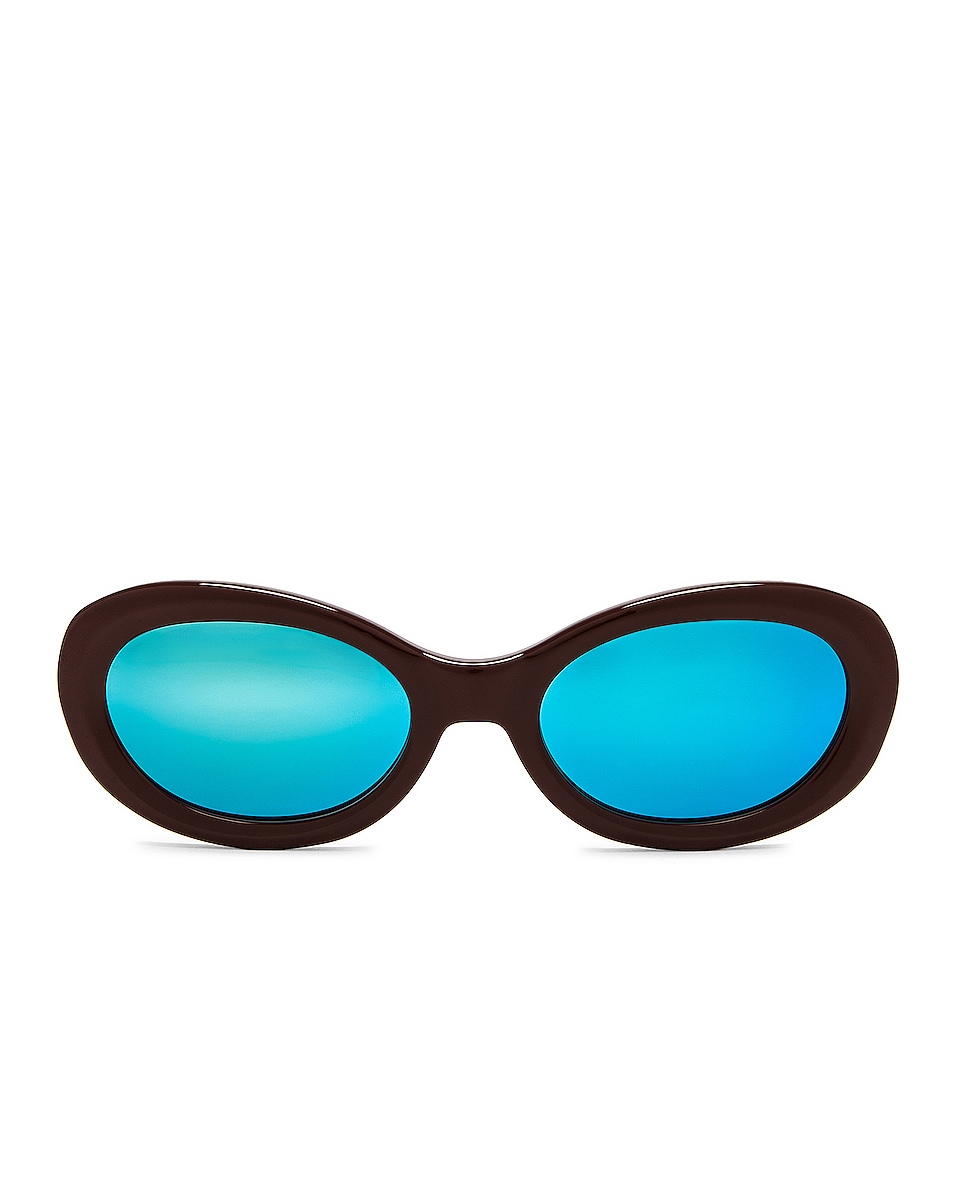 Image 1 of Dries Van Noten Oval Sunglasses in Brown & Blue Mirror