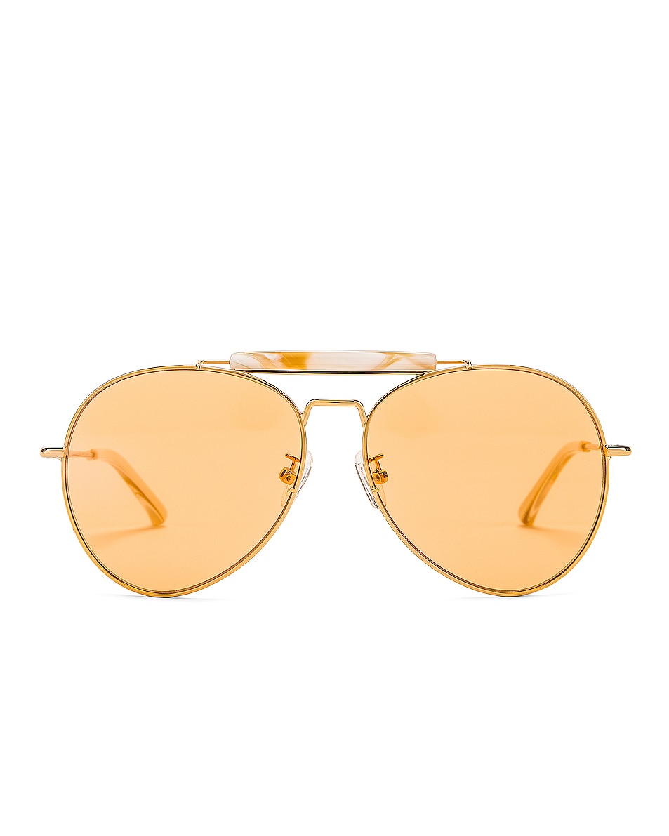Image 1 of Dries Van Noten Aviator Sunglasses in Yellow Gold, Horn & Orange