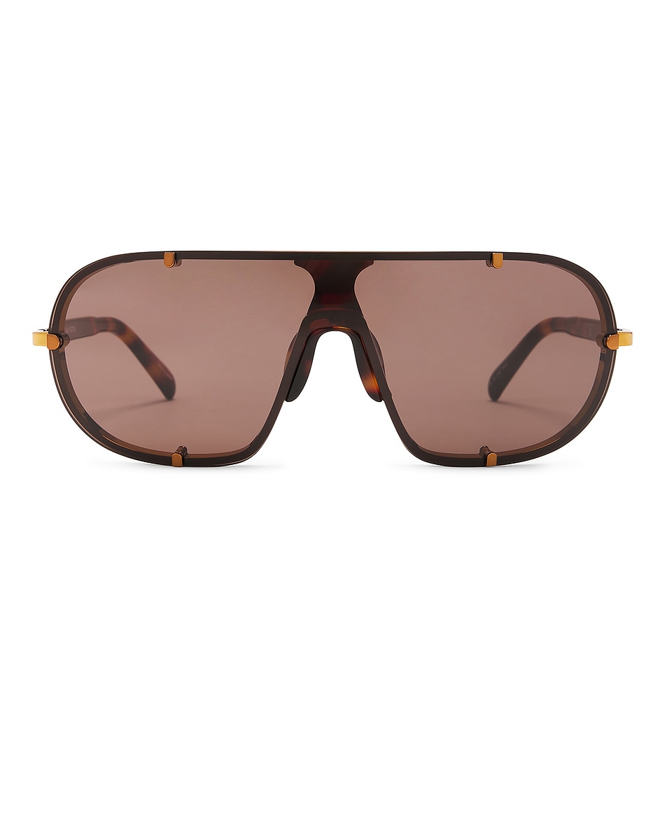 Image 1 of Dries Van Noten Shield Sunglasses in Old Gold, T-Shell, & Brown