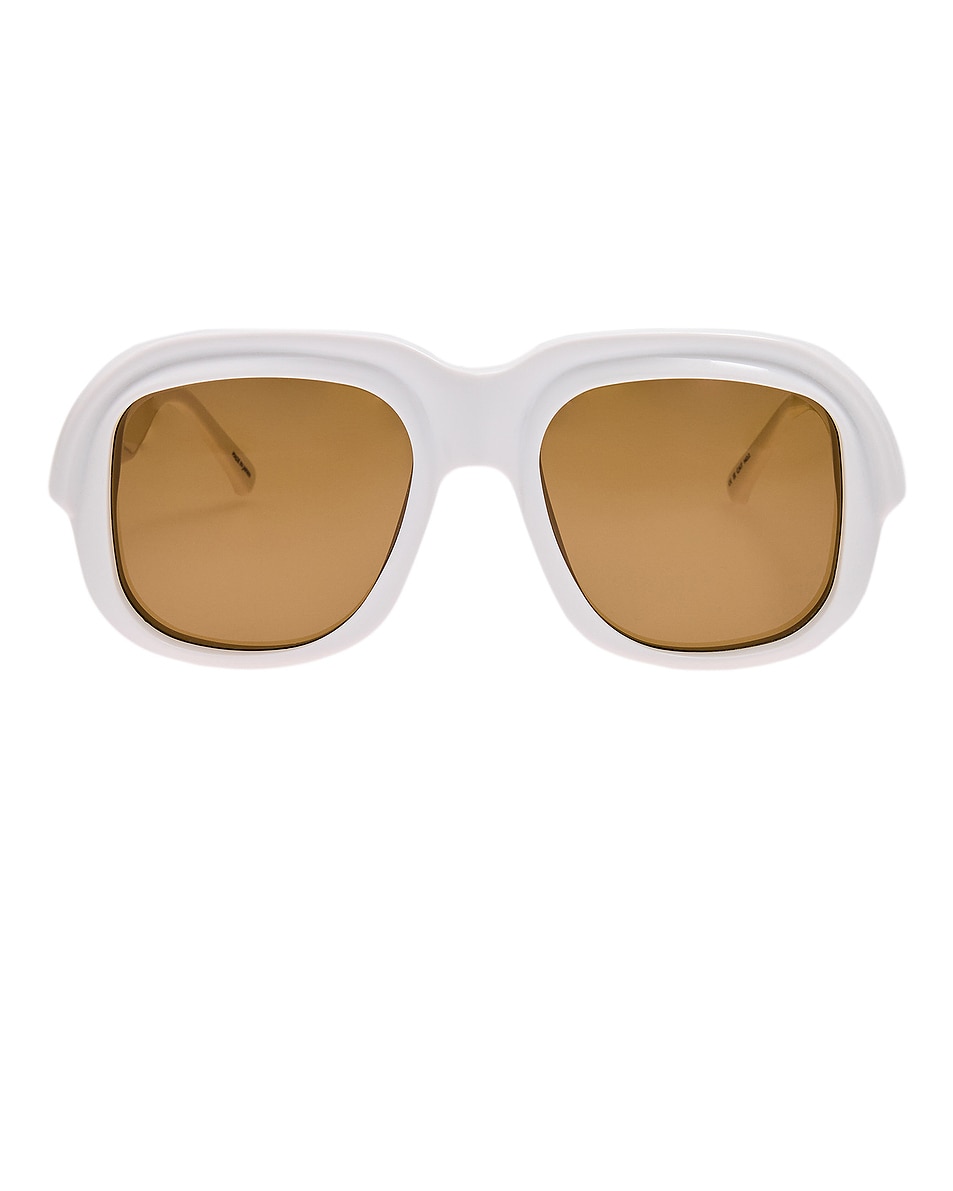 Image 1 of Dries Van Noten Square Sunglasses in Ecru, Silver, & Brown
