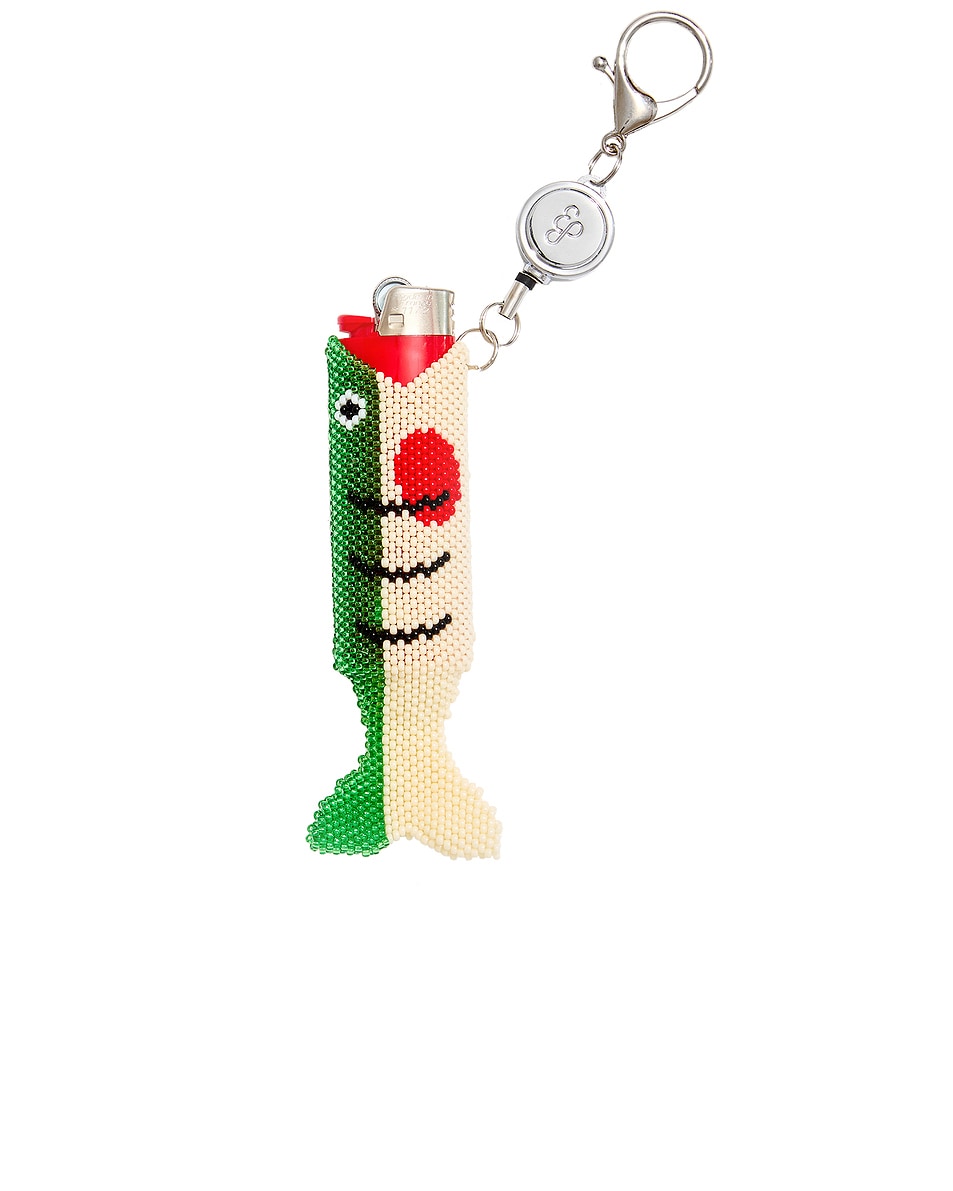 Image 1 of Edie Parker Beaded Fish Retractable Lighter Keychain in Green