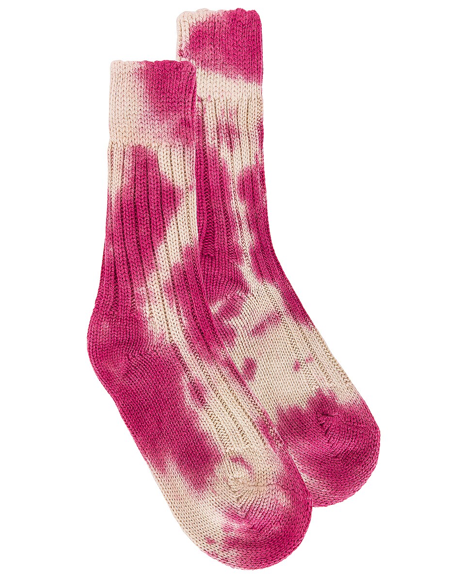 Image 1 of The Elder Statesman Hot Yosemite Cashmere Socks in Ivory & Neon Pink