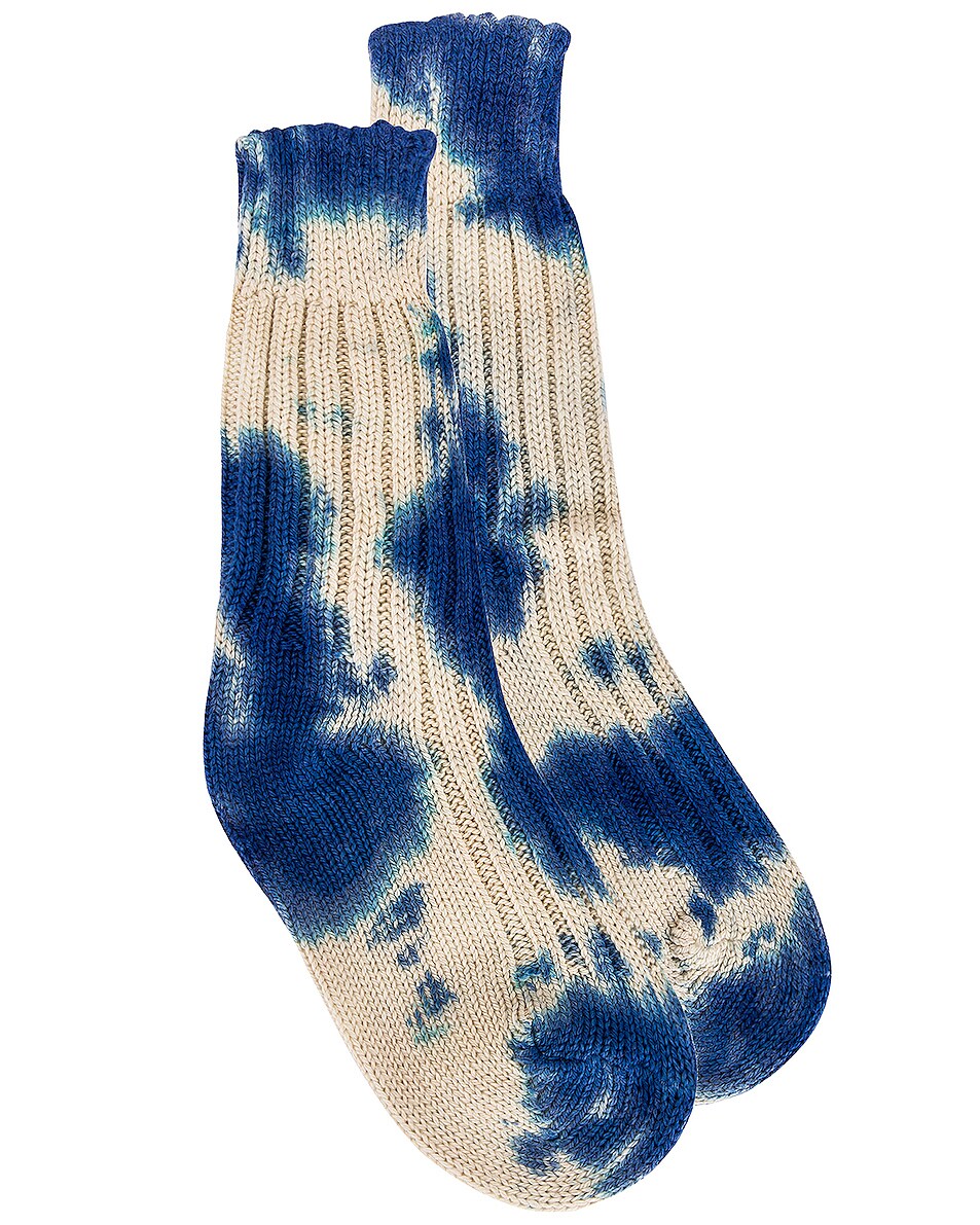 Image 1 of The Elder Statesman Hot Yosemite Cashmere Socks in Ivory & True Blue