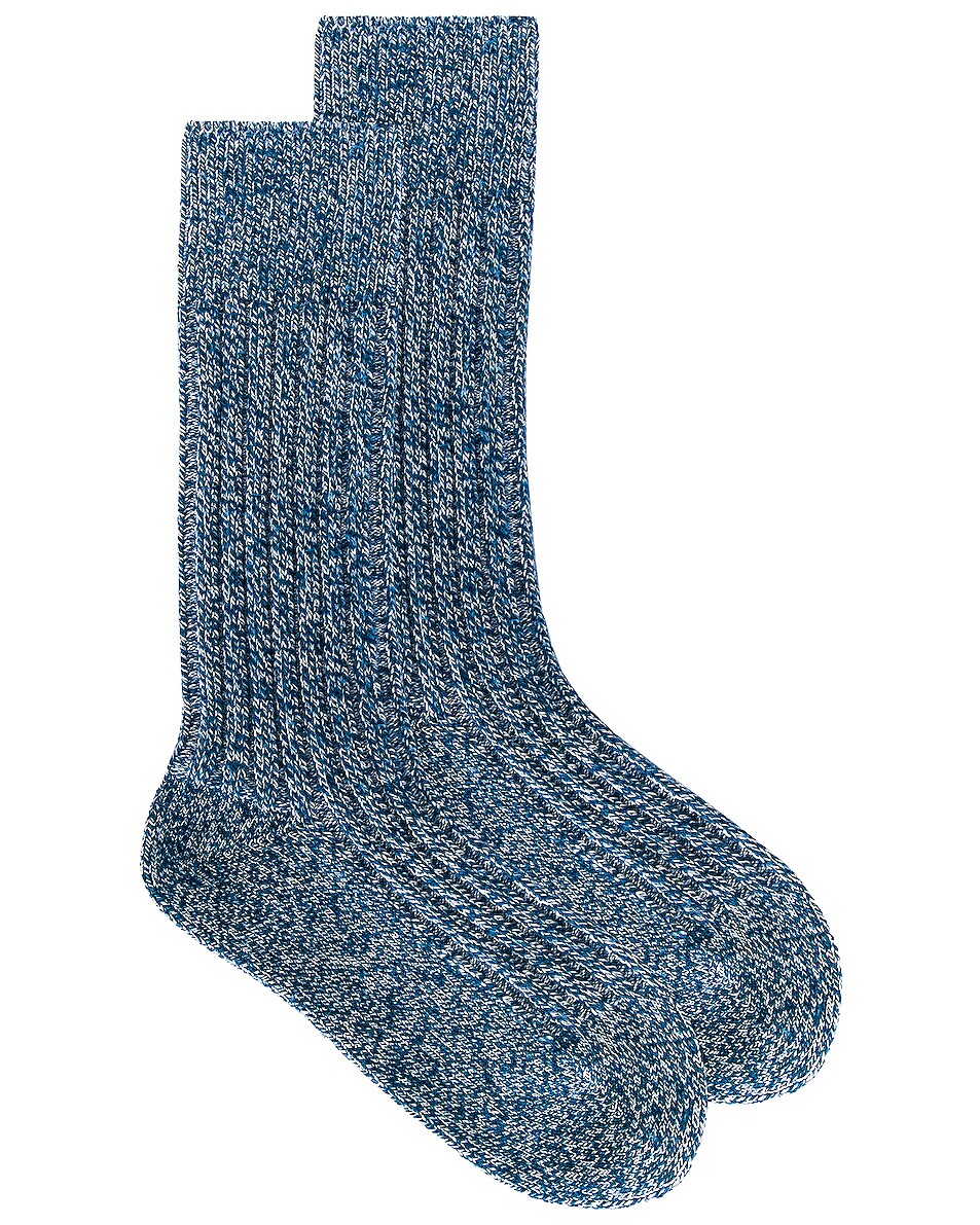 Image 1 of The Elder Statesman Marled Socks in Blue & Optic White