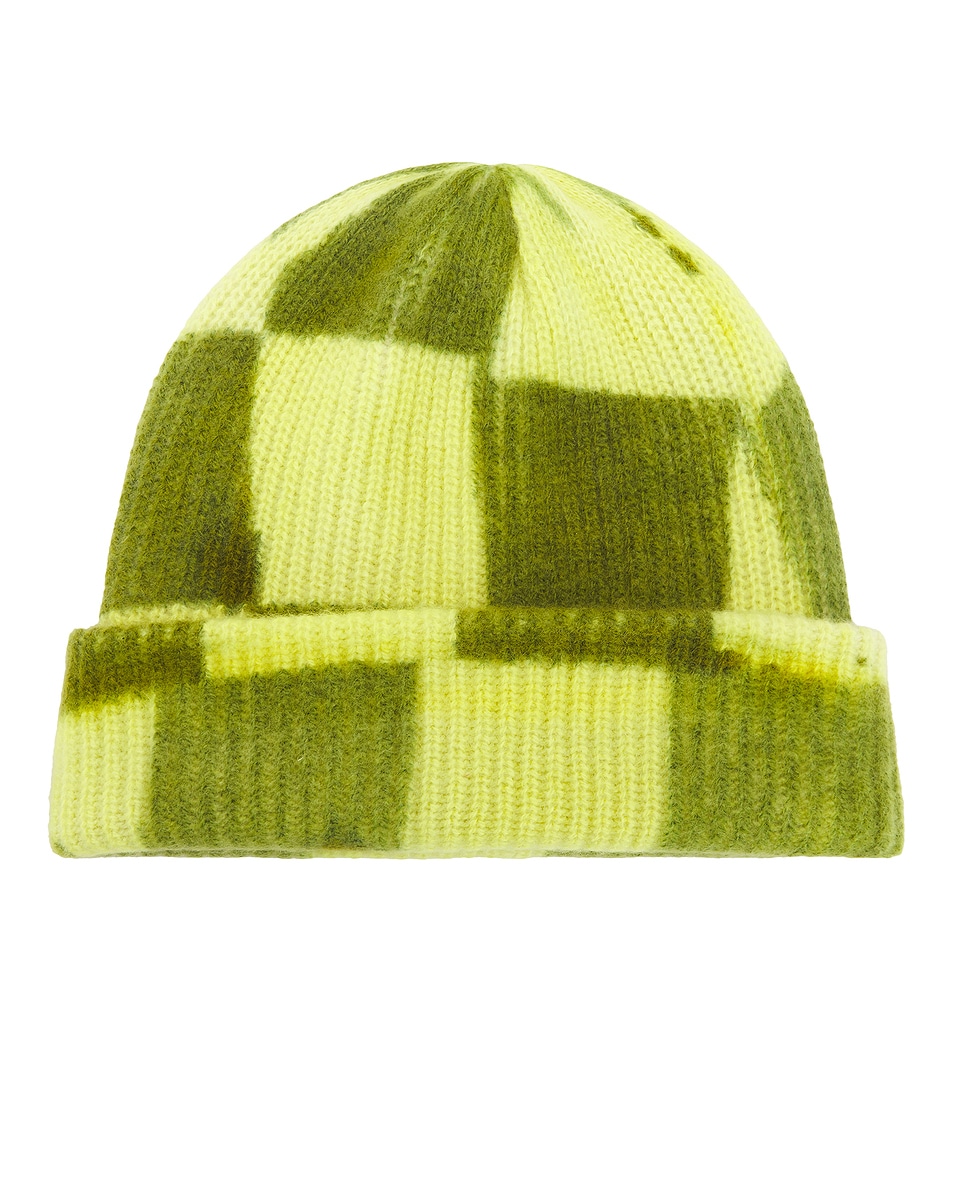 Image 1 of The Elder Statesman Chess Beanie in Ivory, New Olive & Butter