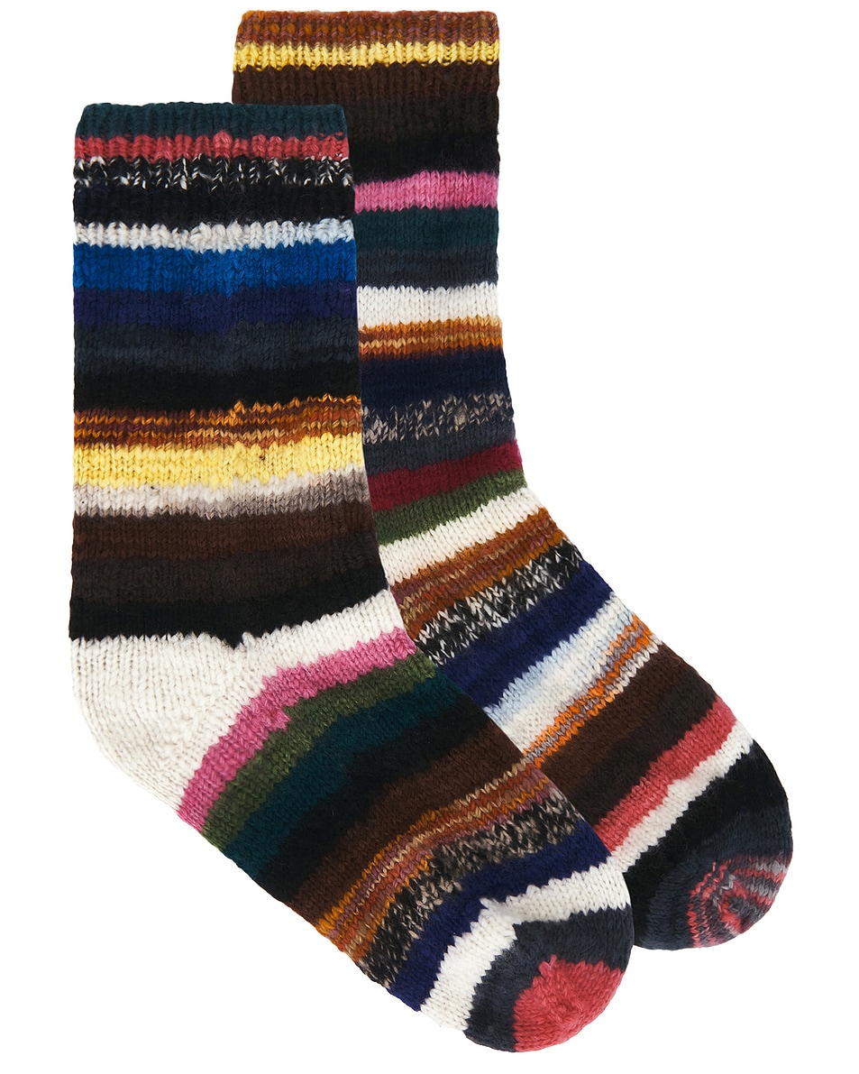Image 1 of The Elder Statesman Hand Knit Mix N' Match Sock in Multi