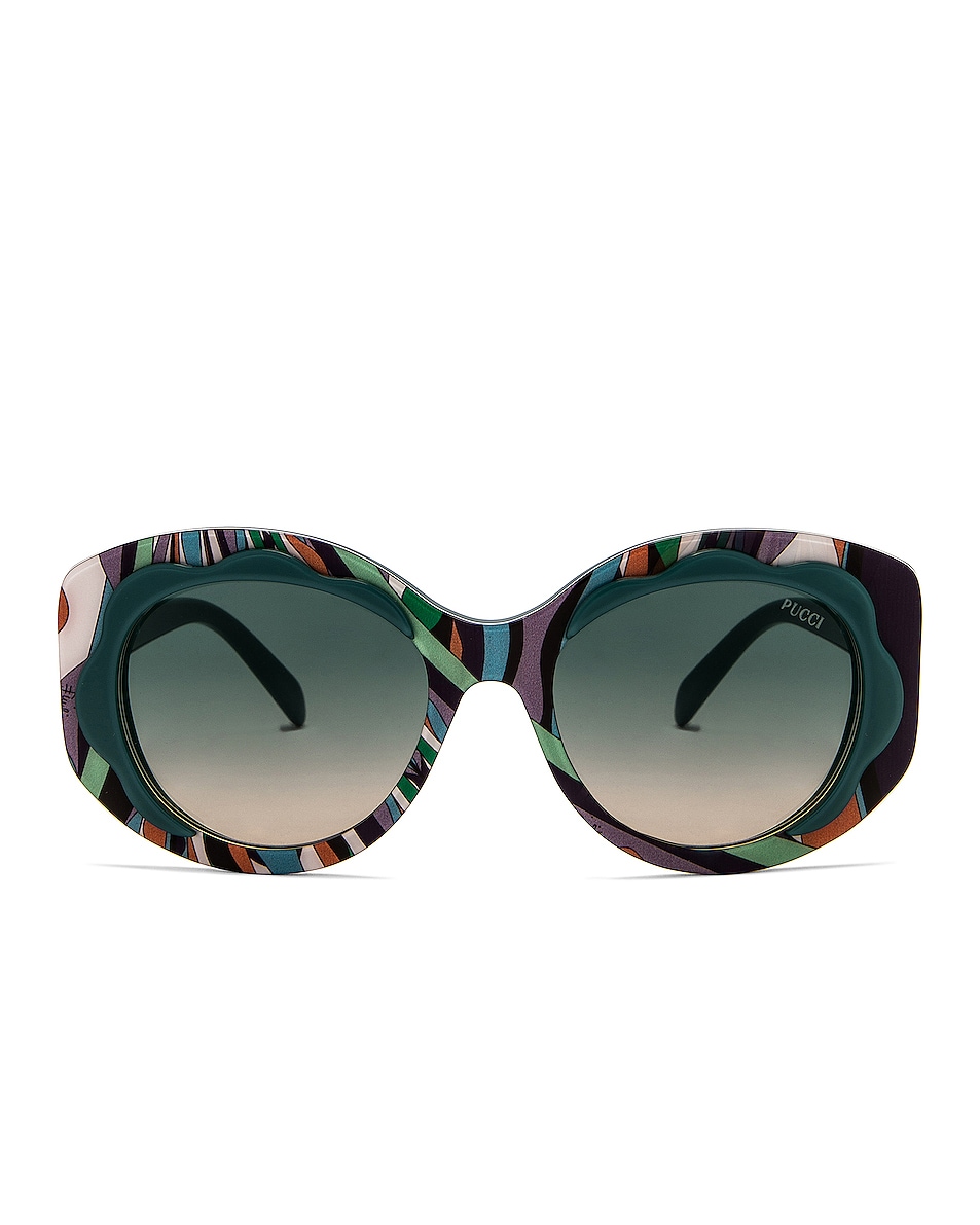 Image 1 of Emilio Pucci Acetate Round Sunglasses in Shiny Blue Green