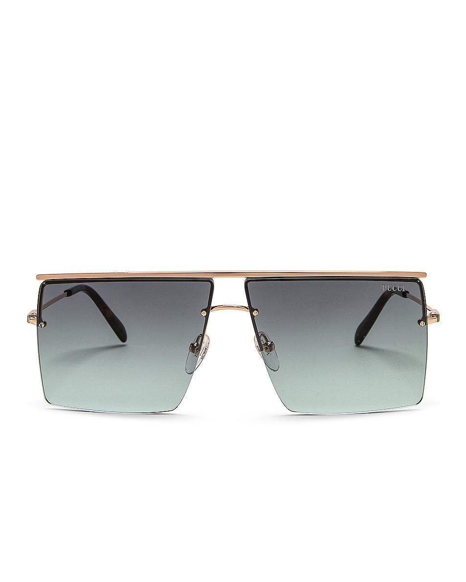 Image 1 of Emilio Pucci Metal Geometric Sunglasses in Rose Gold & Turquoise