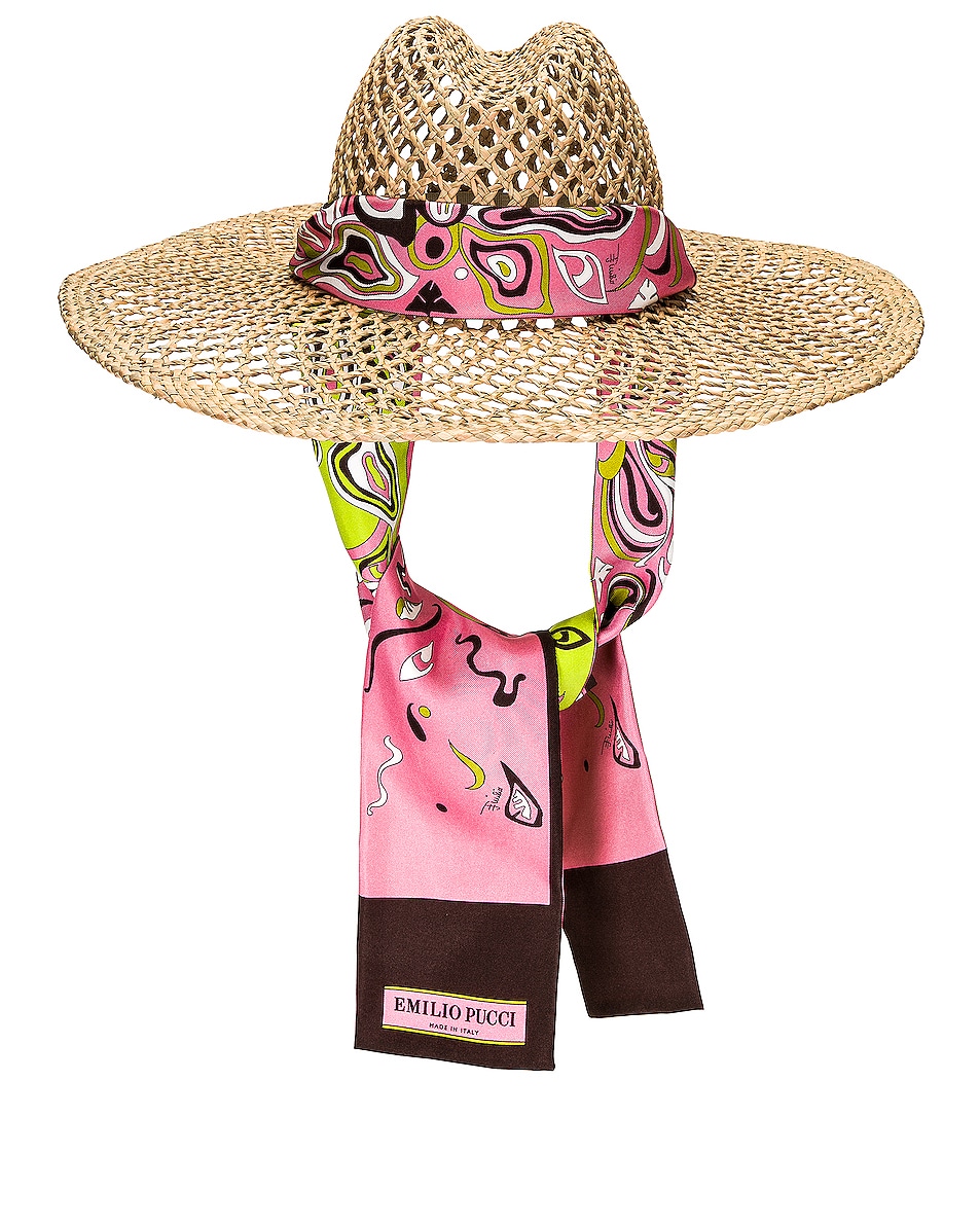 Image 1 of Emilio Pucci Wide Brim Beach Hat in Naturale & Geranio