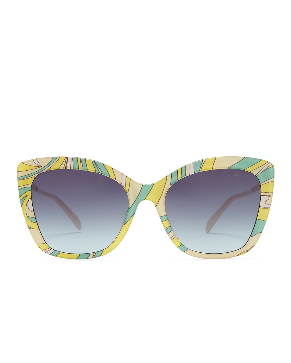 Image 1 of Emilio Pucci Square Acetate Sunglasses in Turquoise & Ivory