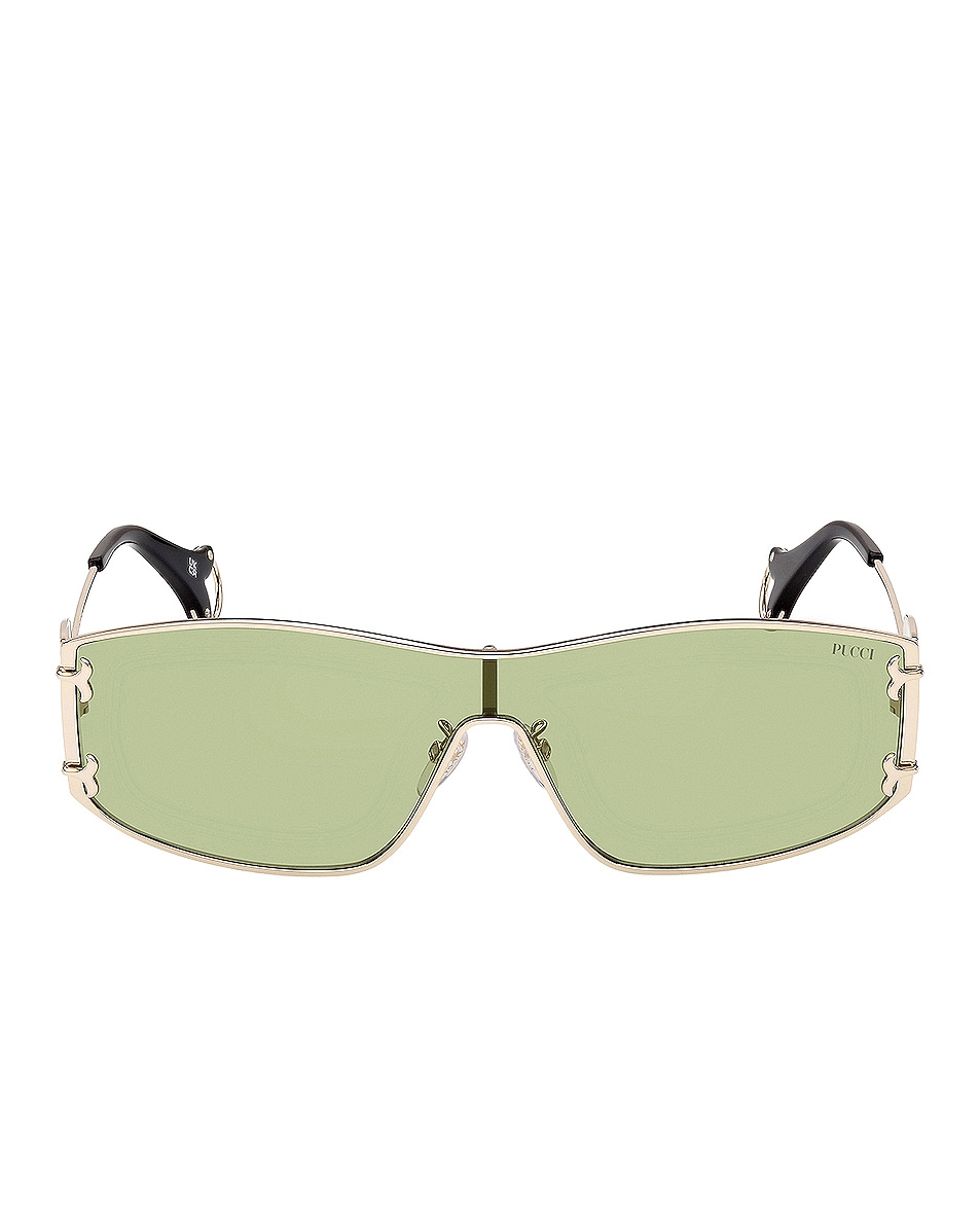 Image 1 of Emilio Pucci Shield Sunglasses in Shiny Pale Shiny Pale Gold & Green