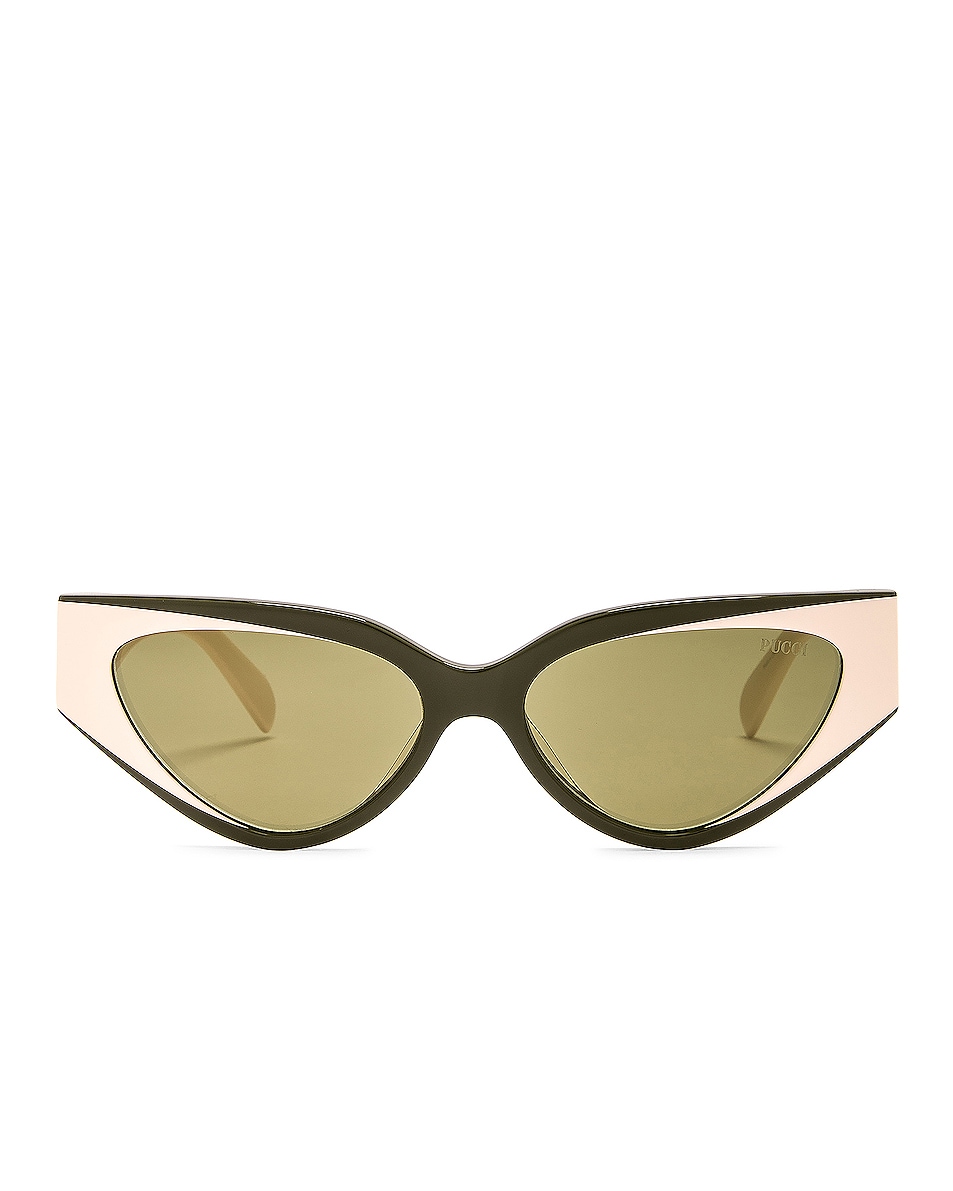 Image 1 of Emilio Pucci Cat Eye Acetate Sunglasses in Military Green, White, & Gold
