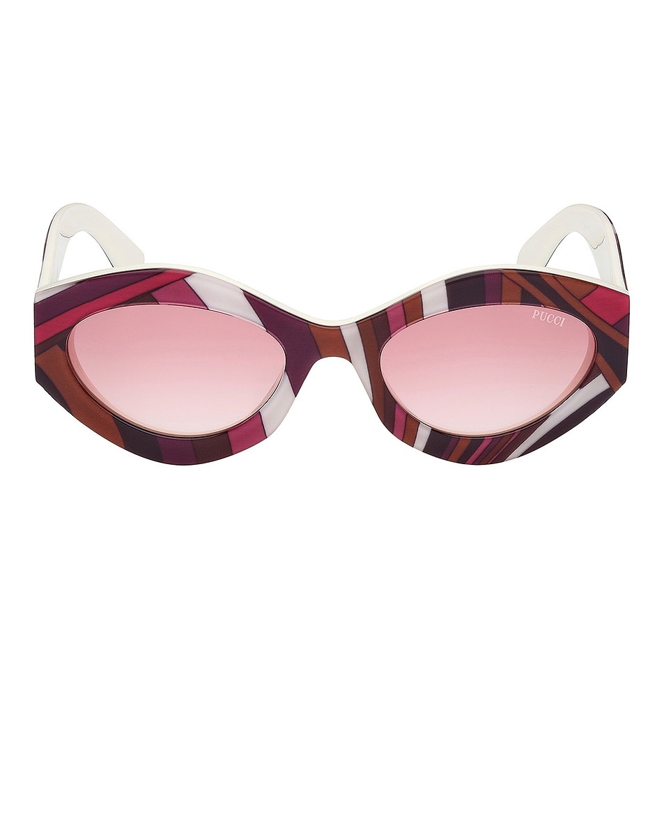 Image 1 of Emilio Pucci Oval Sunglasses in Shiny White Pattern & Fuchsia