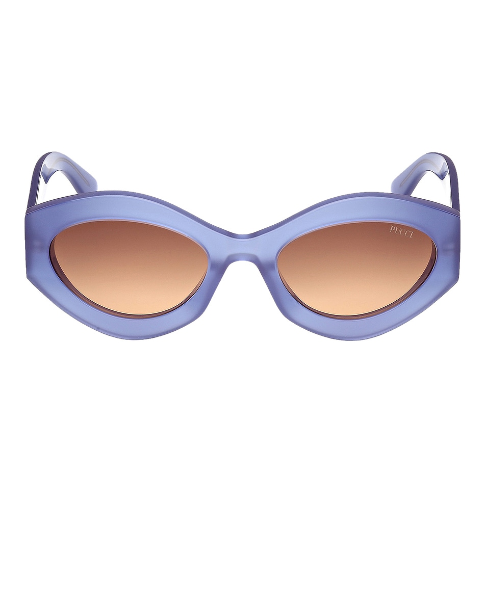 Image 1 of Emilio Pucci Oval Sunglasses in Shiny Opal Lavender & Brown