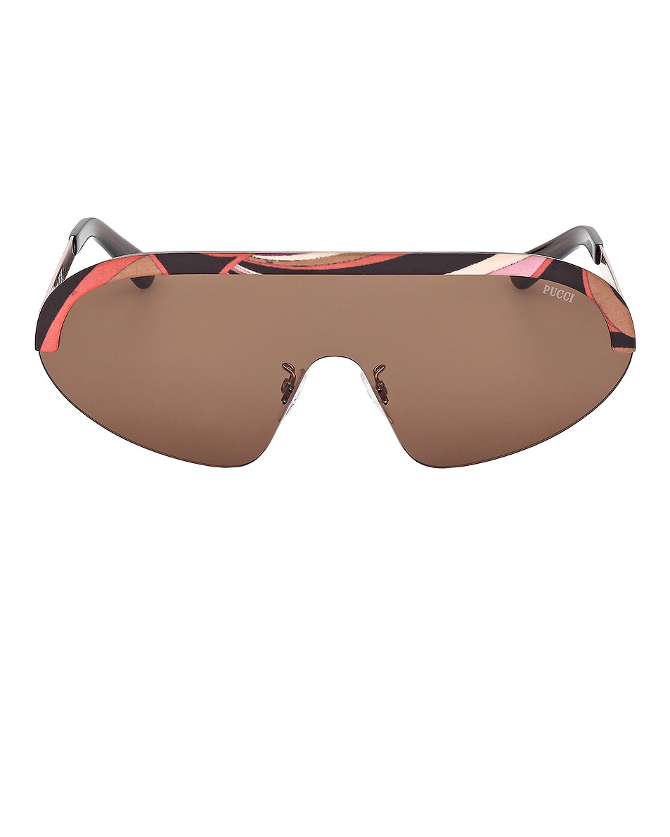 Image 1 of Emilio Pucci Shield Sunglasses in Shiny Rose Gold & Brown