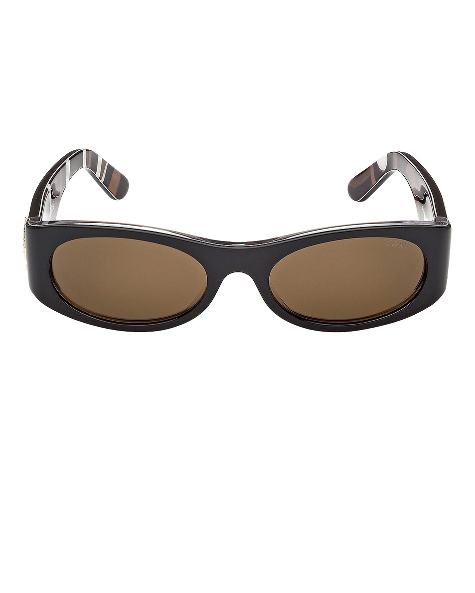 Image 1 of Emilio Pucci Oval Sunglasses in Shiny Black, Khaki, & Brown