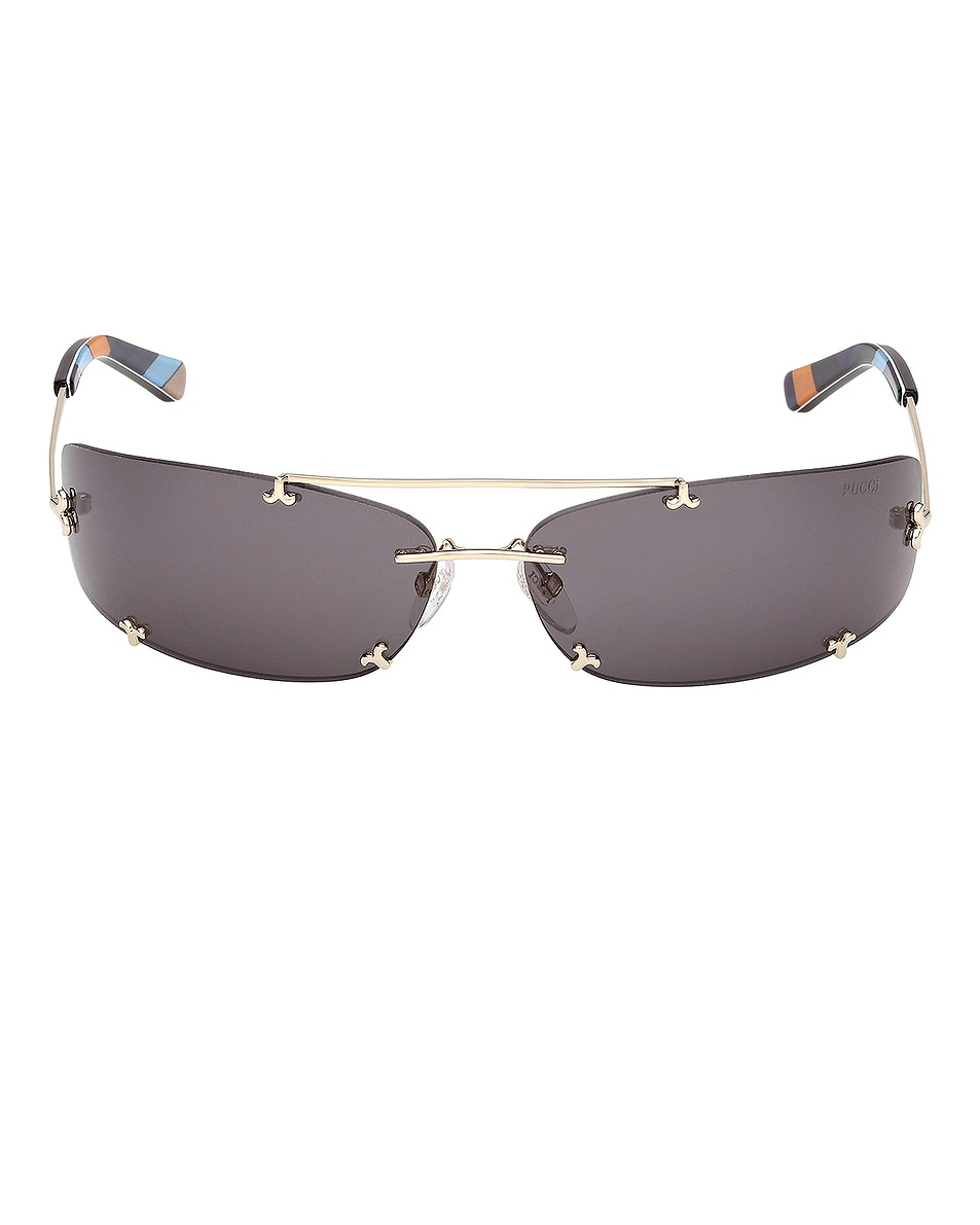Image 1 of Emilio Pucci Rectangular Sunglasses in Shiny Gold Palladium & Smoke