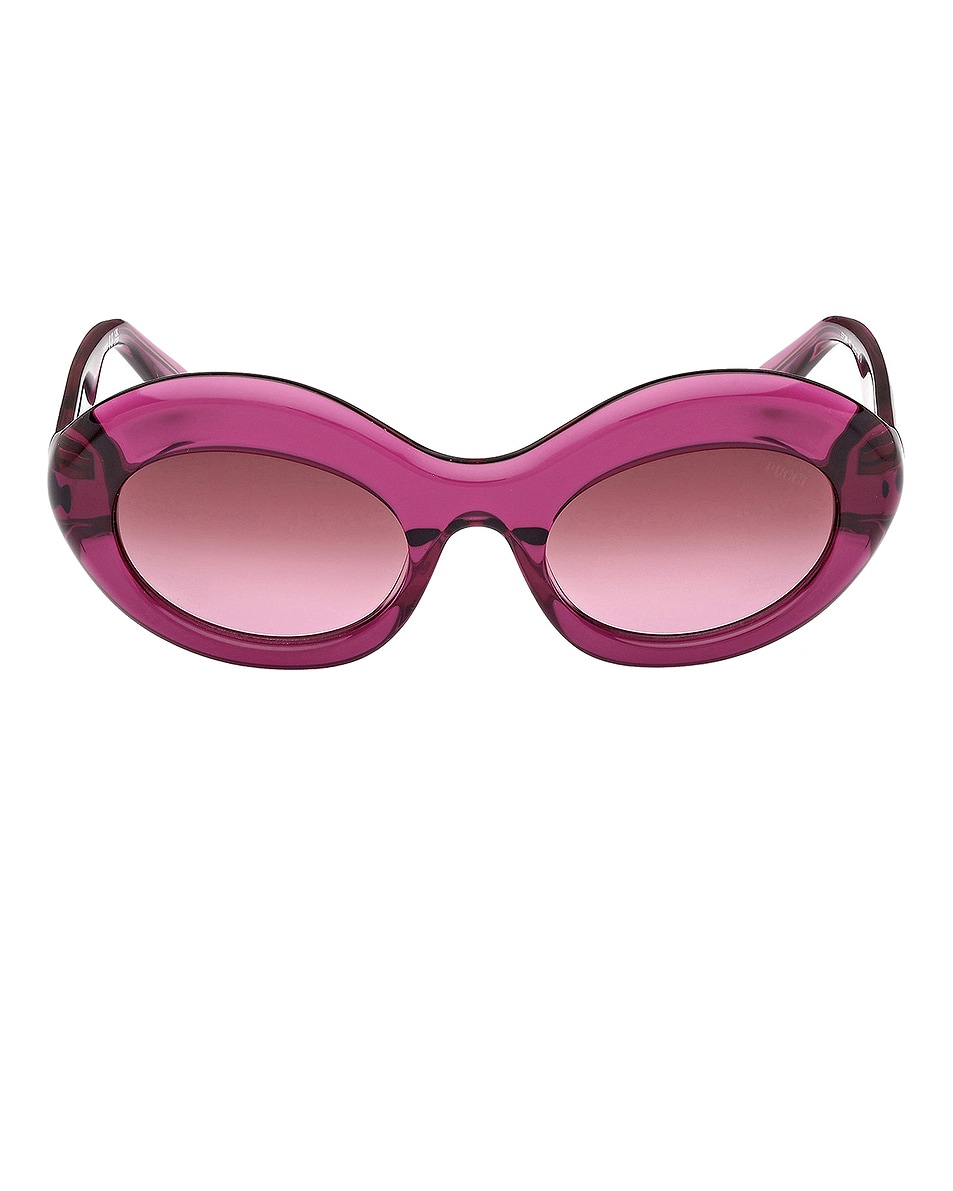 Image 1 of Emilio Pucci Oval Sunglasses in Shiny Black & Green Iride