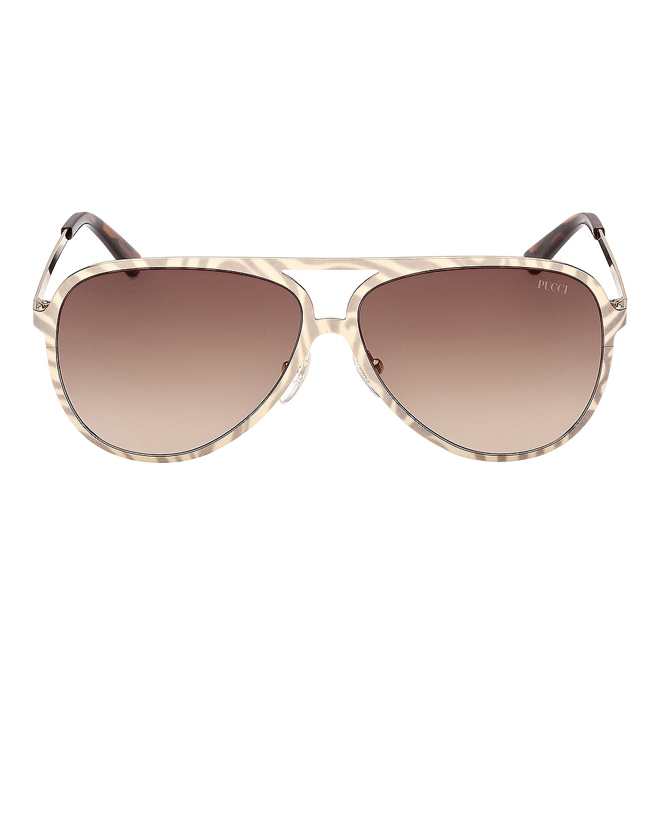 Image 1 of Emilio Pucci Pilot Sunglasses in Shiny Gold Marmo, Havana, & Brown