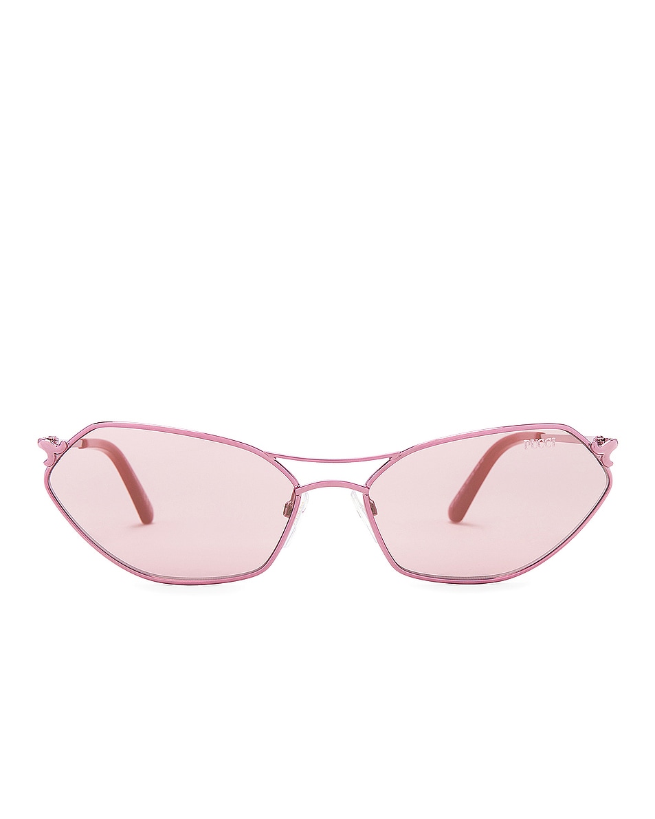 Image 1 of Emilio Pucci Oval Sunglasses in Shiny Pink & Bordeaux Mirror