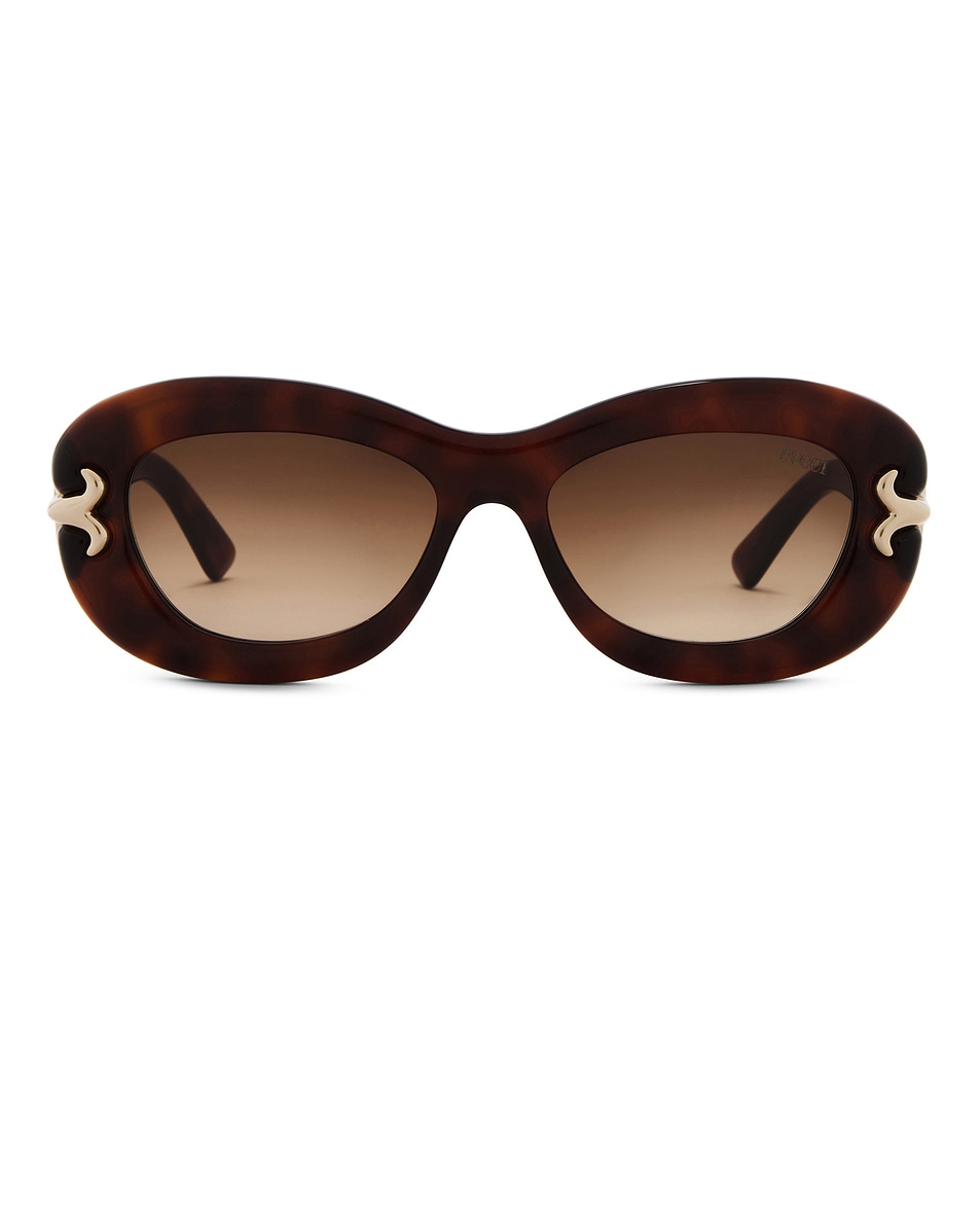 Image 1 of Emilio Pucci Oval Sunglasses in Blonde Havana & Gradient Brown