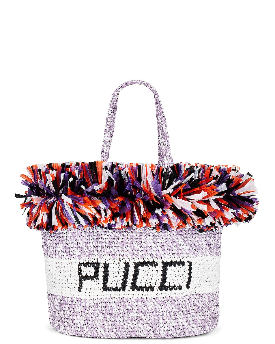 Image 1 of Emilio Pucci Large Rafia Tote Bag in Bianco, Lilla & Nero
