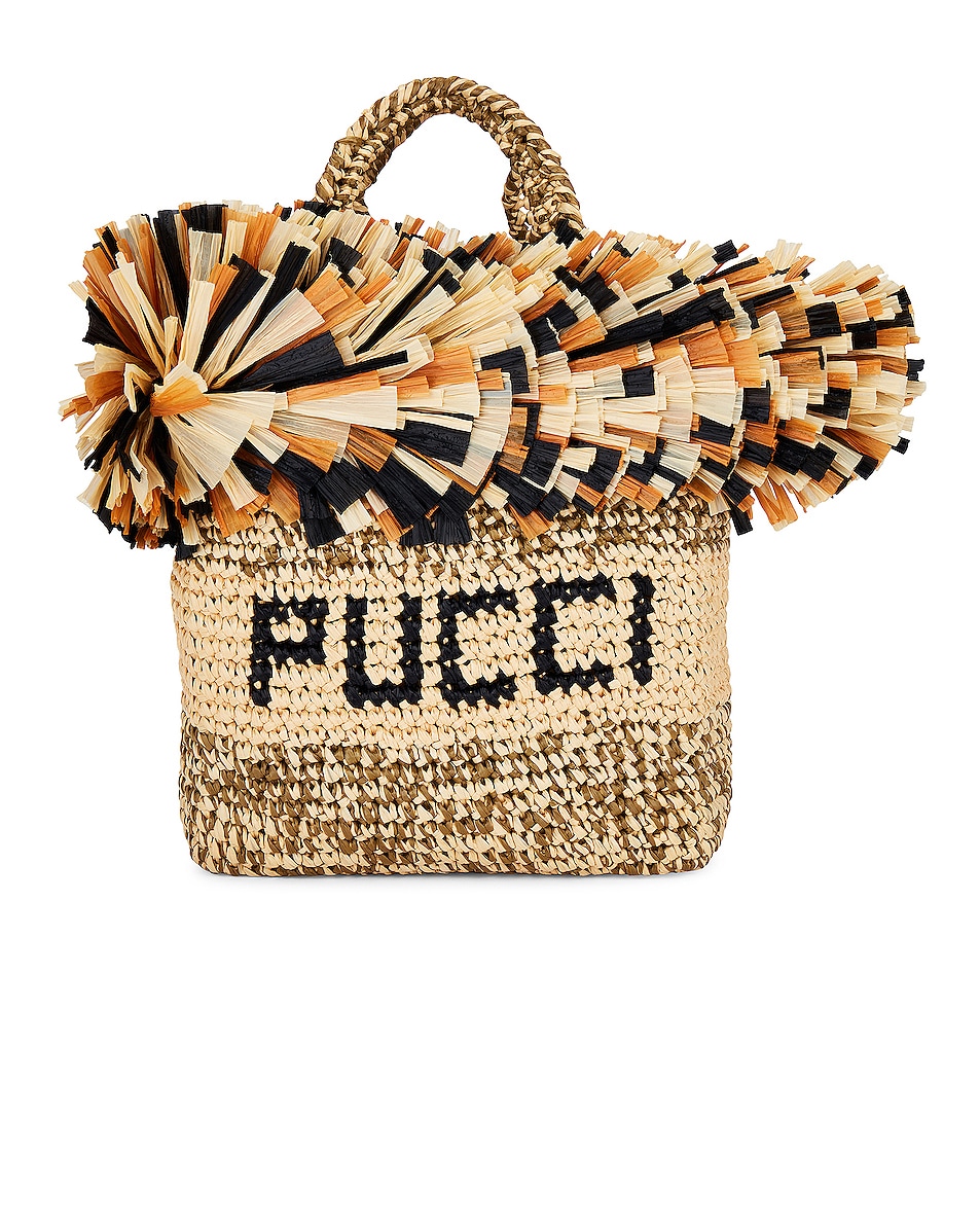 Image 1 of Emilio Pucci Small Rafia Tote Bag in Kaki, Naturale & Nero