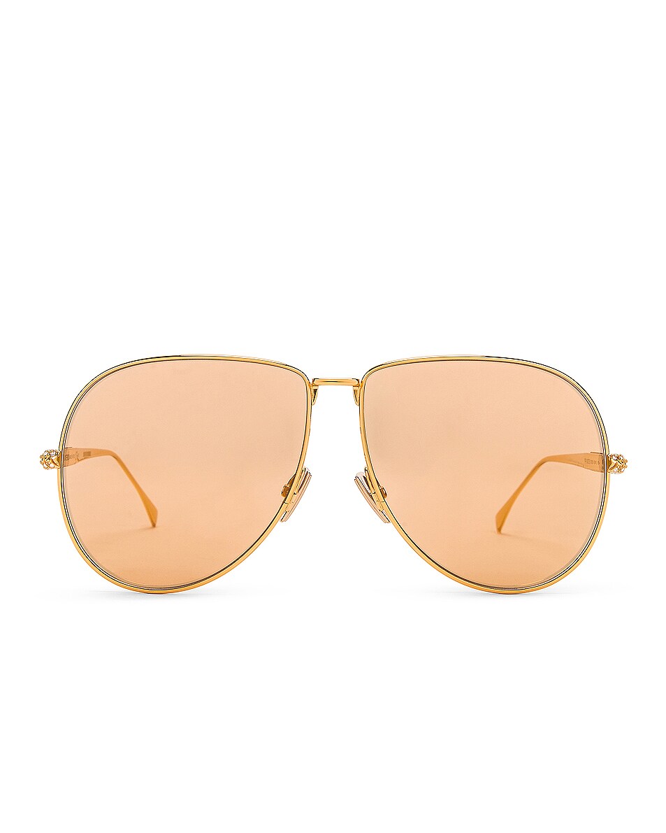 Image 1 of Fendi Metal Sunglasses in Yellow Gold & Brown