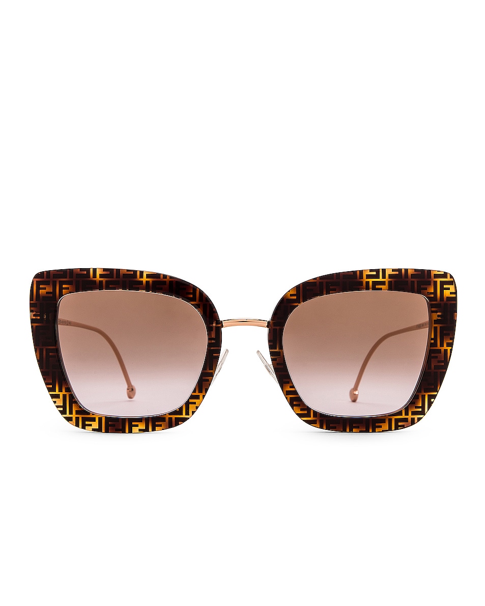 Image 1 of Fendi Logo Cat Eye Sunglasses in Dark Havana & Brown