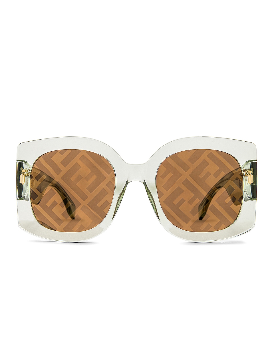 Image 1 of Fendi Acetate Square Logo Sunglasses in Green & Gold