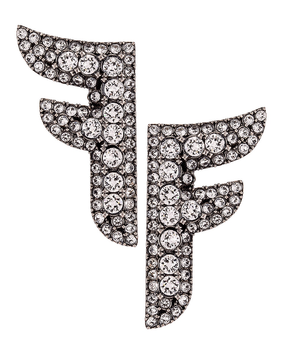 Image 1 of Fendi Crystal Logo Earrings in Silver