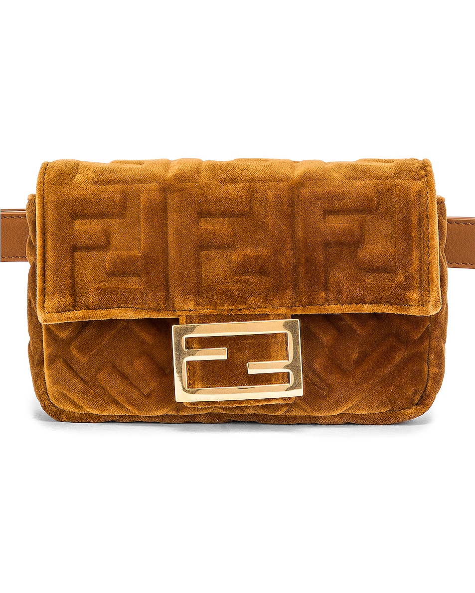 Image 1 of Fendi FF Velvet Hip Belt Bag in Caramel