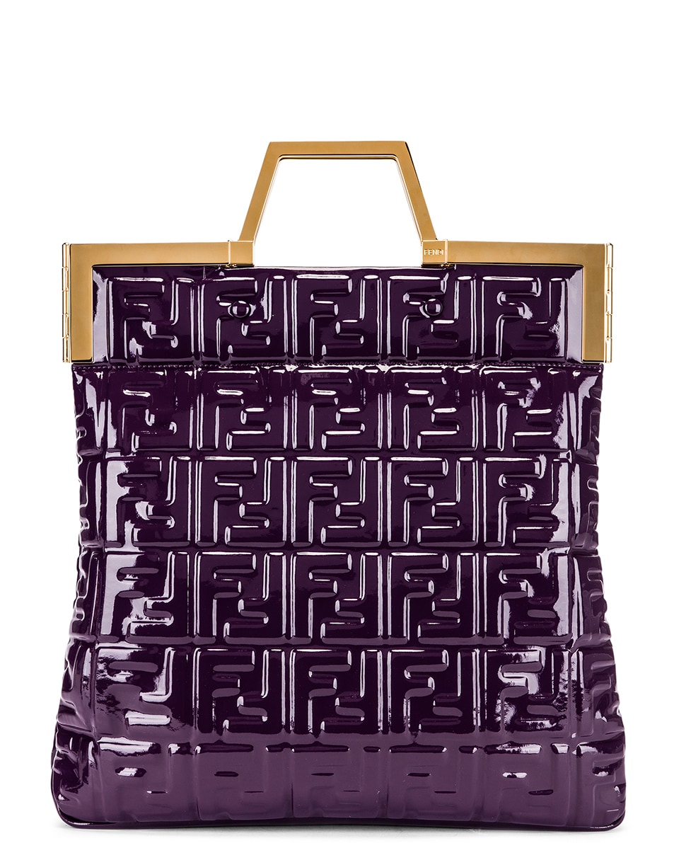 Image 1 of Fendi Regular Shopping Flap Bag in Purple & Gold