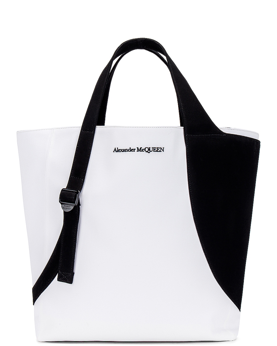 Image 1 of FWRD Renew Alexander McQueen Harness Tote in Off White & Black