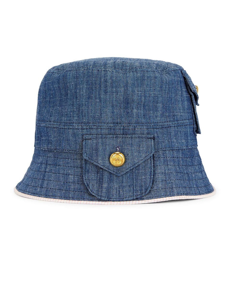 Image 1 of FWRD Renew Chanel Denim Coco Mark Bucket Hat in Blue