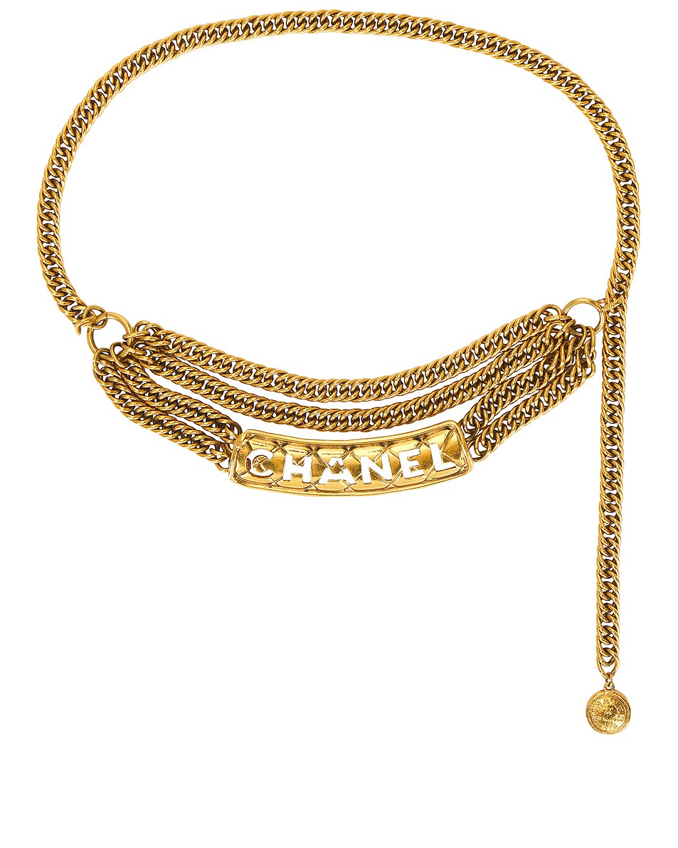 Image 1 of FWRD Renew Chanel Logo Double Hanging Chain Belt in Gold