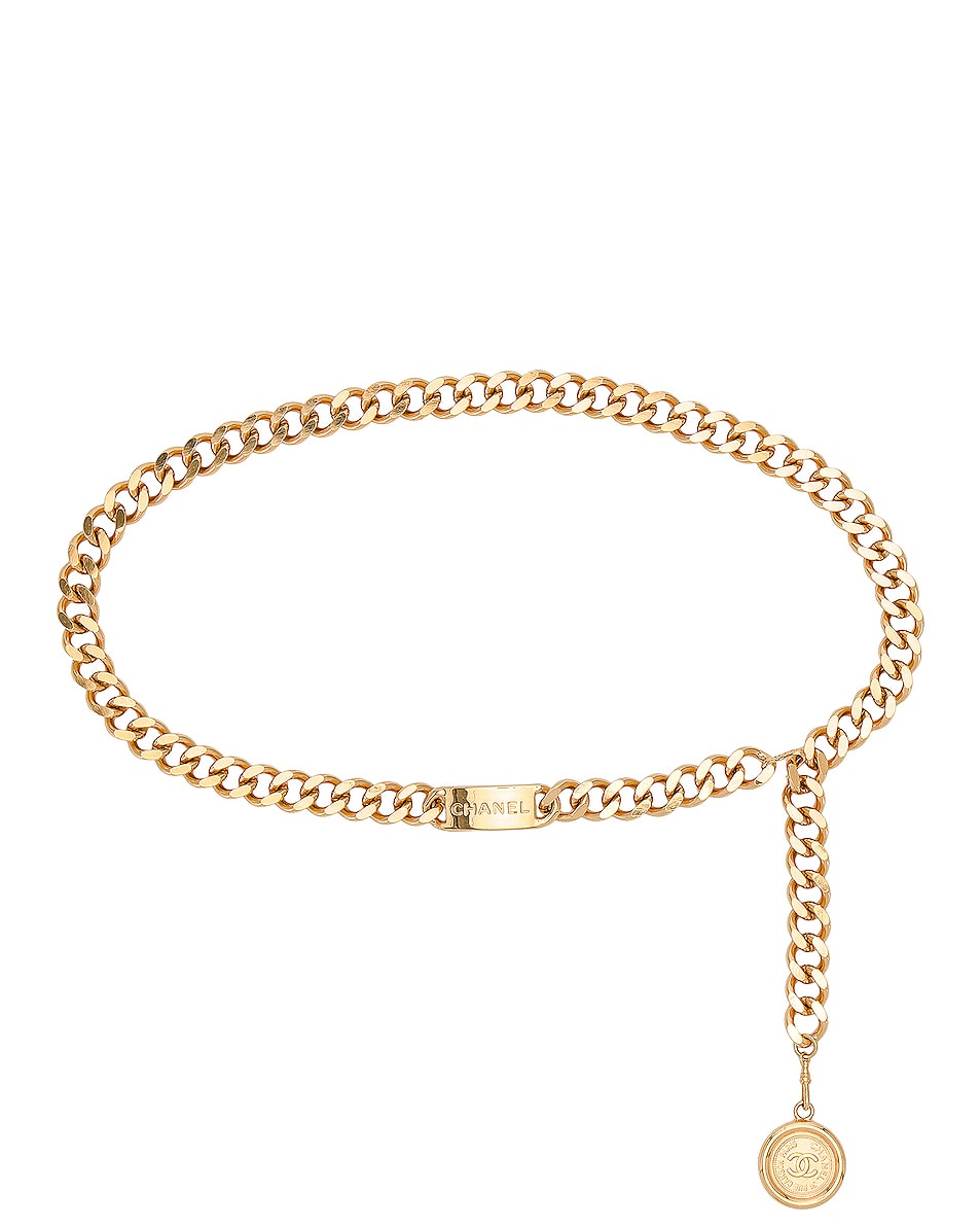 Image 1 of FWRD Renew Chanel Coco Mark Coin Chain Belt in Gold