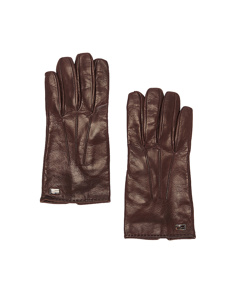 Image 1 of FWRD Renew Fendi Sheepskin Gloves in Dark Brown