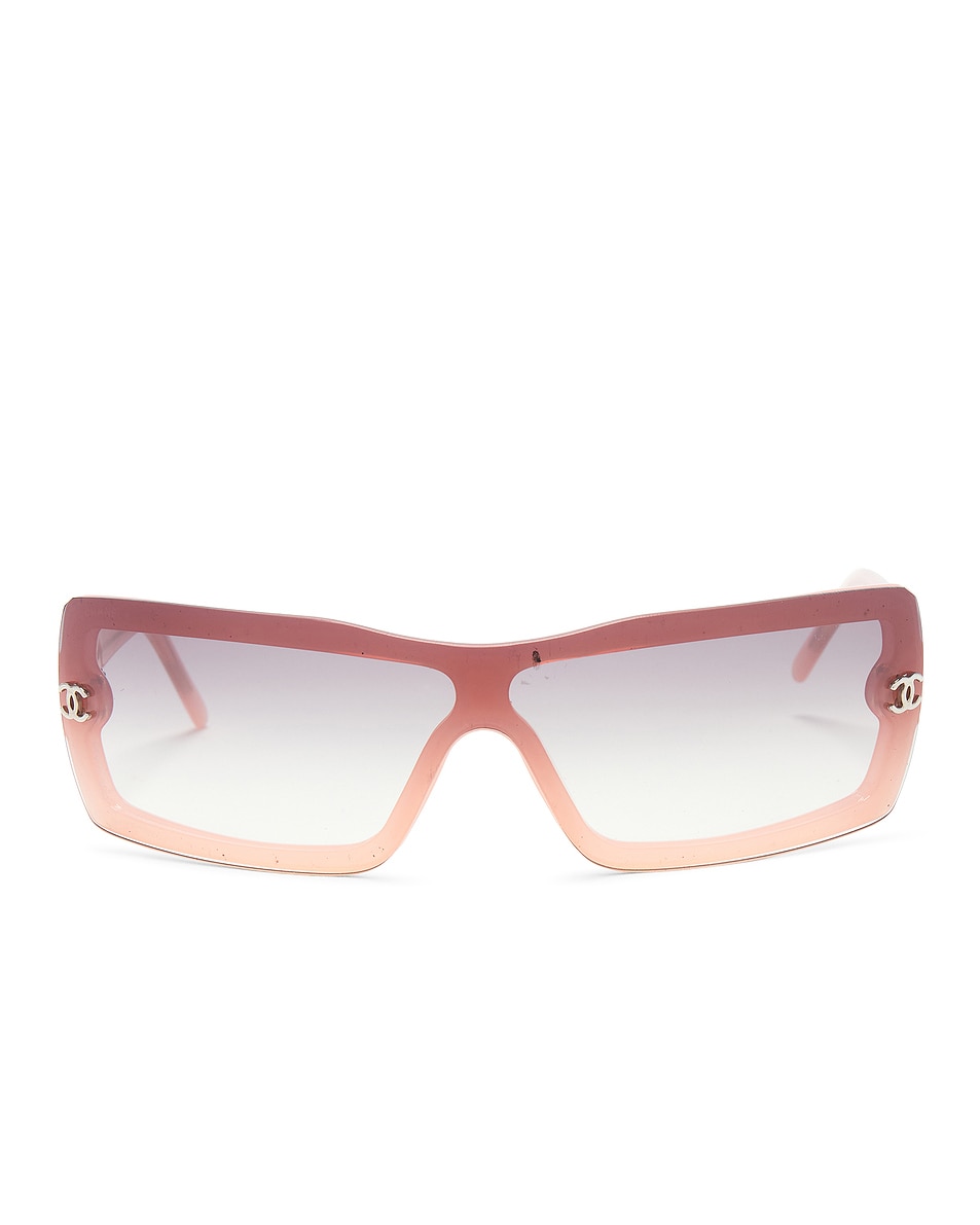 Image 1 of FWRD Renew Chanel Interlocking CC Logo Shield Sunglasses in Brown