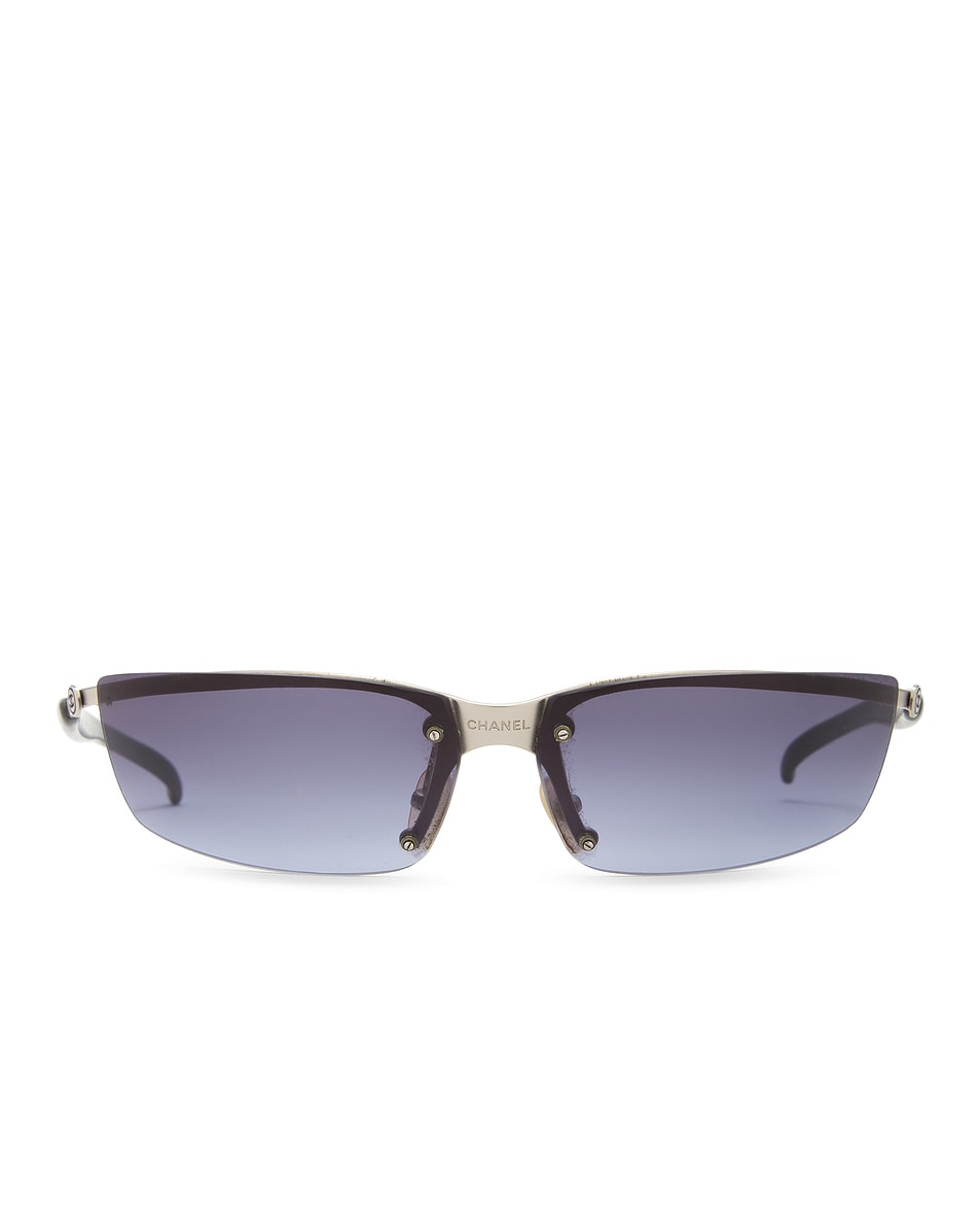 Image 1 of FWRD Renew Chanel Interlocking CC Logo Shield Sunglasses in Blue