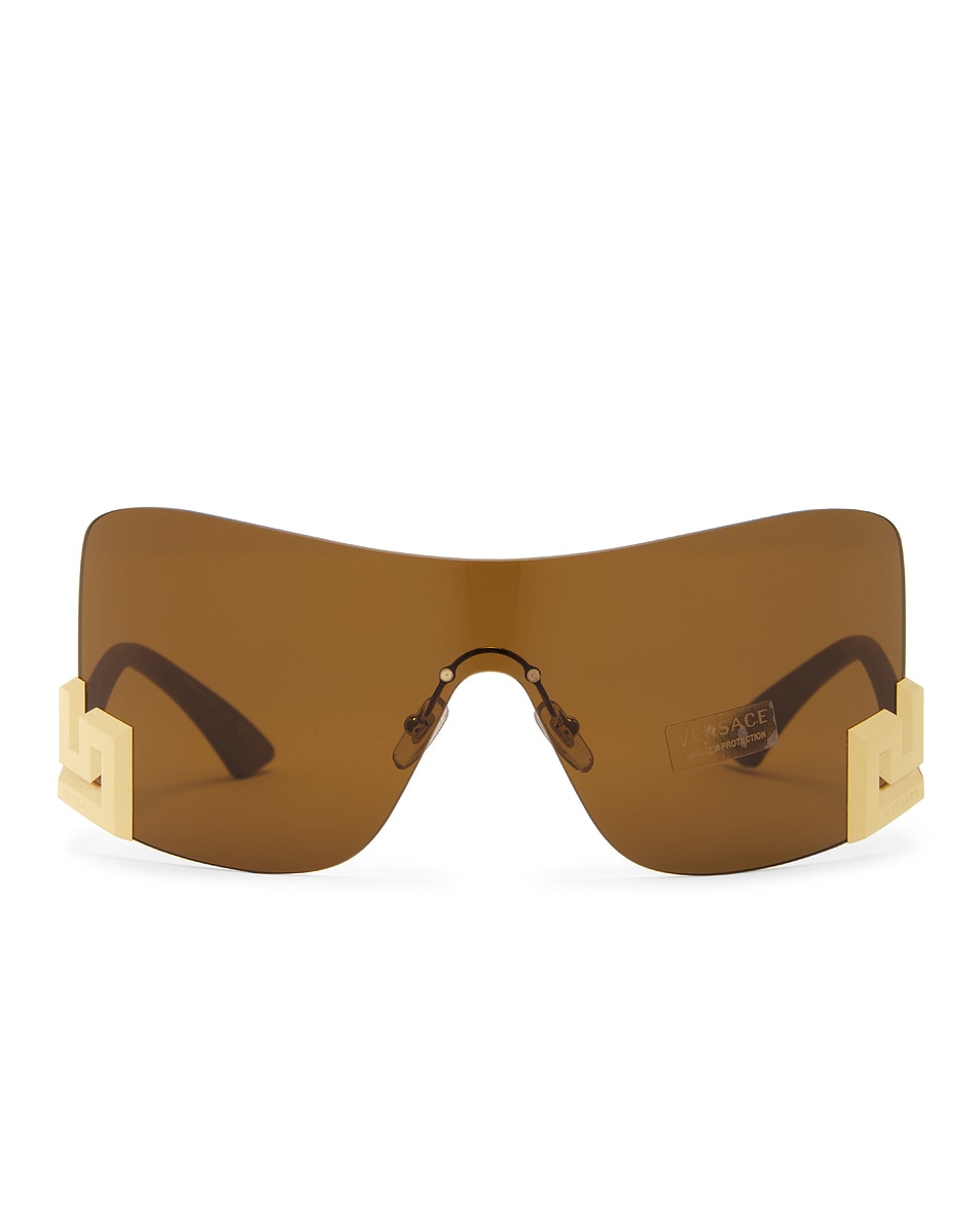 Image 1 of FWRD Renew Versace Tinted Shield Sunglasses in Brown