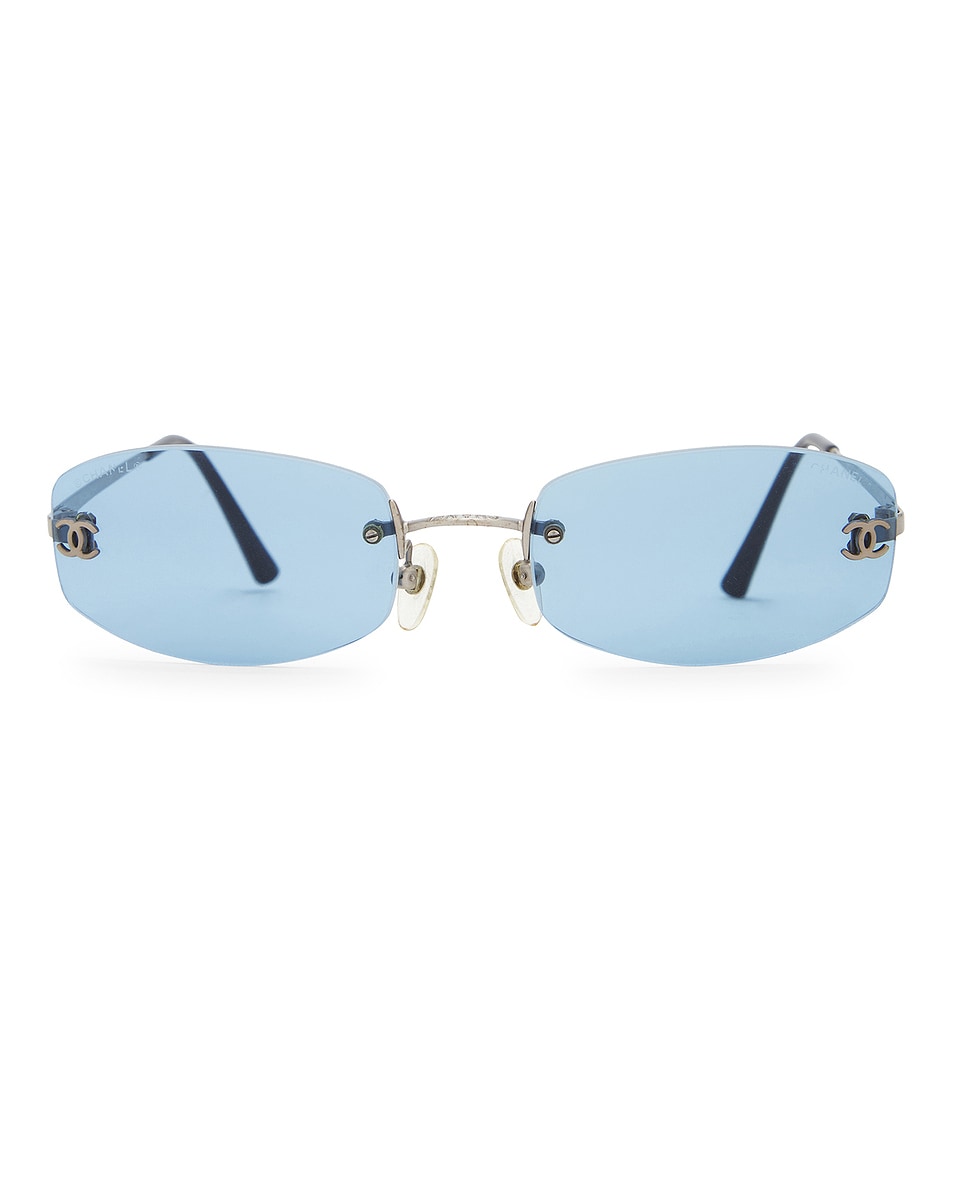 Image 1 of FWRD Renew Chanel CC Rimless Micro Sunglasses in Blue