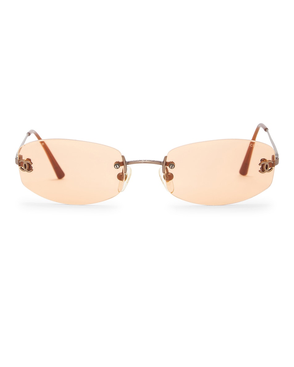 Image 1 of FWRD Renew Chanel CC Rimless Micro Sunglasses in Amber