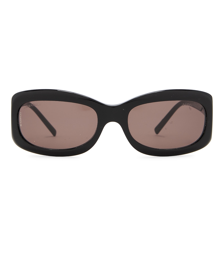 Image 1 of FWRD Renew Chanel Interlocking CC Oversize Tinted Sunglasses in Black