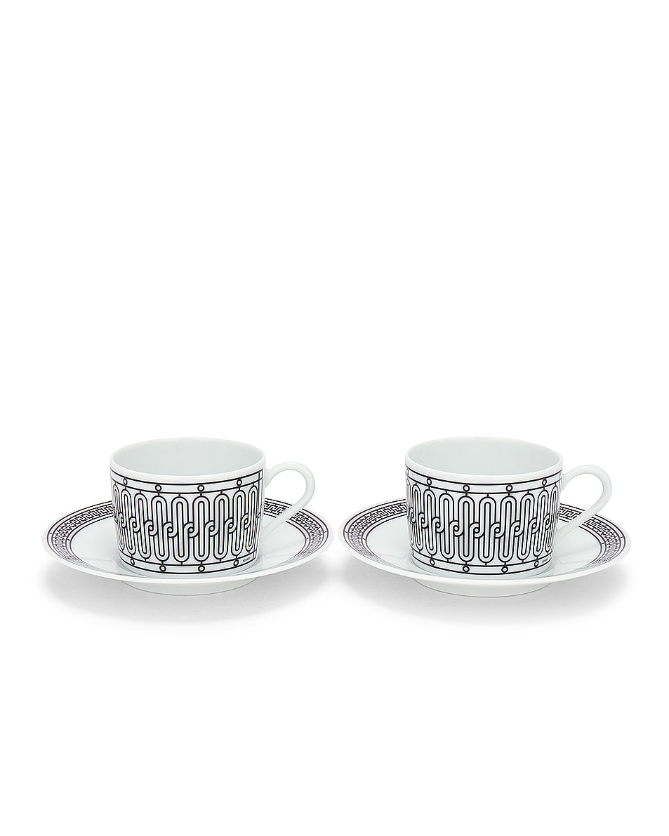 Image 1 of FWRD Renew Hermes Mosaique Cup And Saucer Set of 2 in White