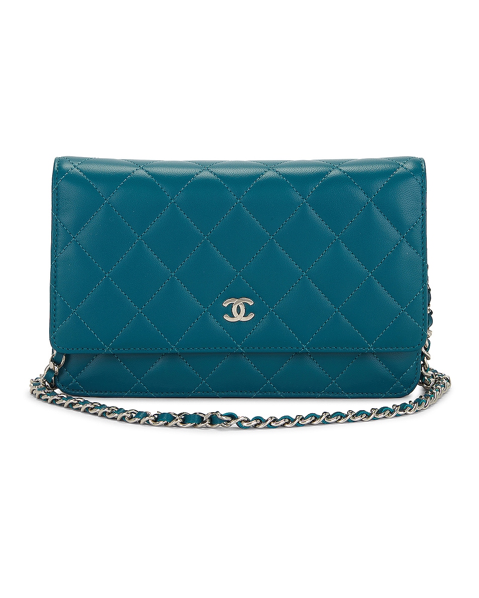 Image 1 of FWRD Renew Chanel Lambskin Matelasse Wallet on Chain Shoulder Bag in Blue