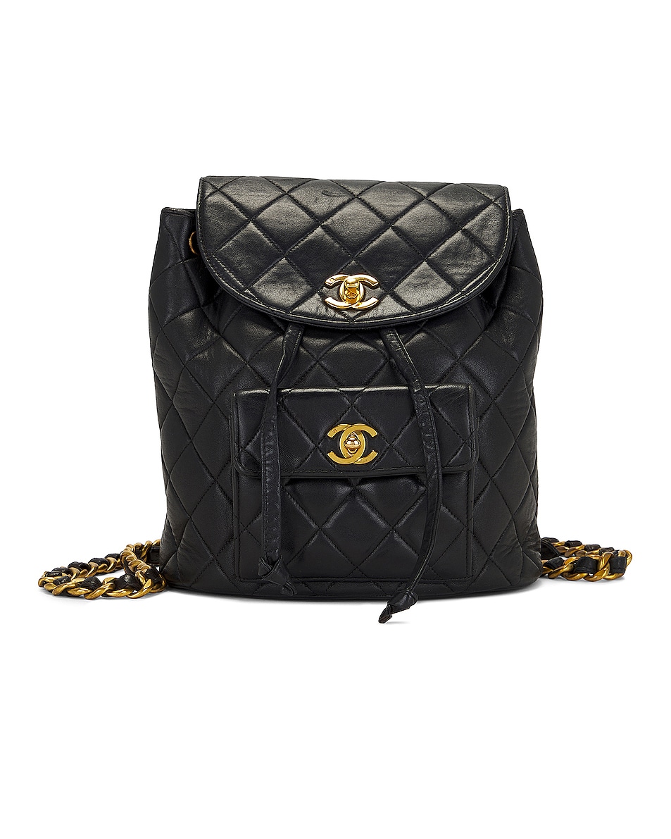 Image 1 of FWRD Renew Chanel Quilted Lambskin Vintage Turnlock Backpack in Black