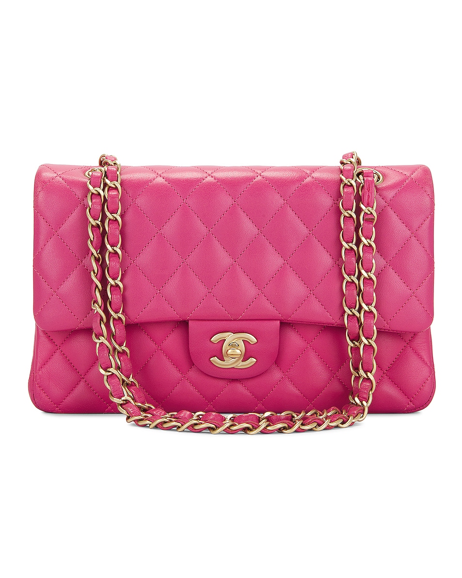 Image 1 of FWRD Renew Chanel Medium Lambskin Classic Double Flap Shoulder Bag in Pink
